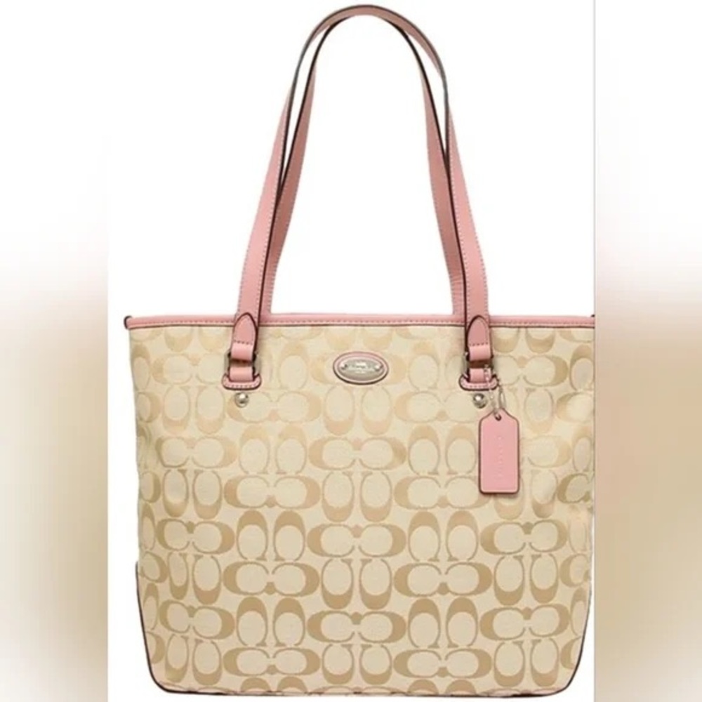 Coach Beige and Pink Signature Tote